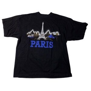 Vintage 90’s Paris France Eiffel Tower Black Tee Shirt Mens Size Large
